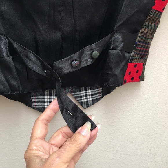 ZOOG Tuxedo Vest Red Black Beaded Collar Patchwork - Picture 7 of 8